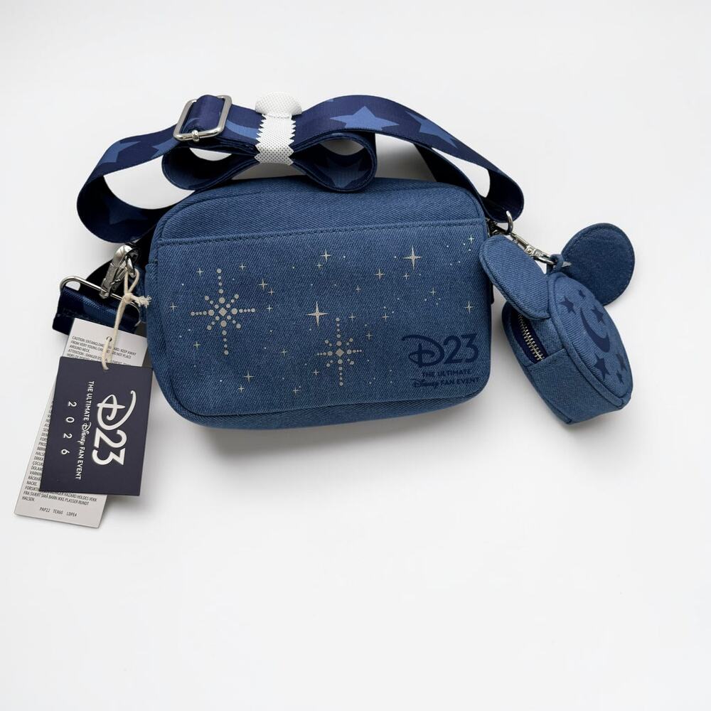 Loungefly Disney D23 2026 Denim Crossbody Sling Bag & Mickey Coin Purse NWT